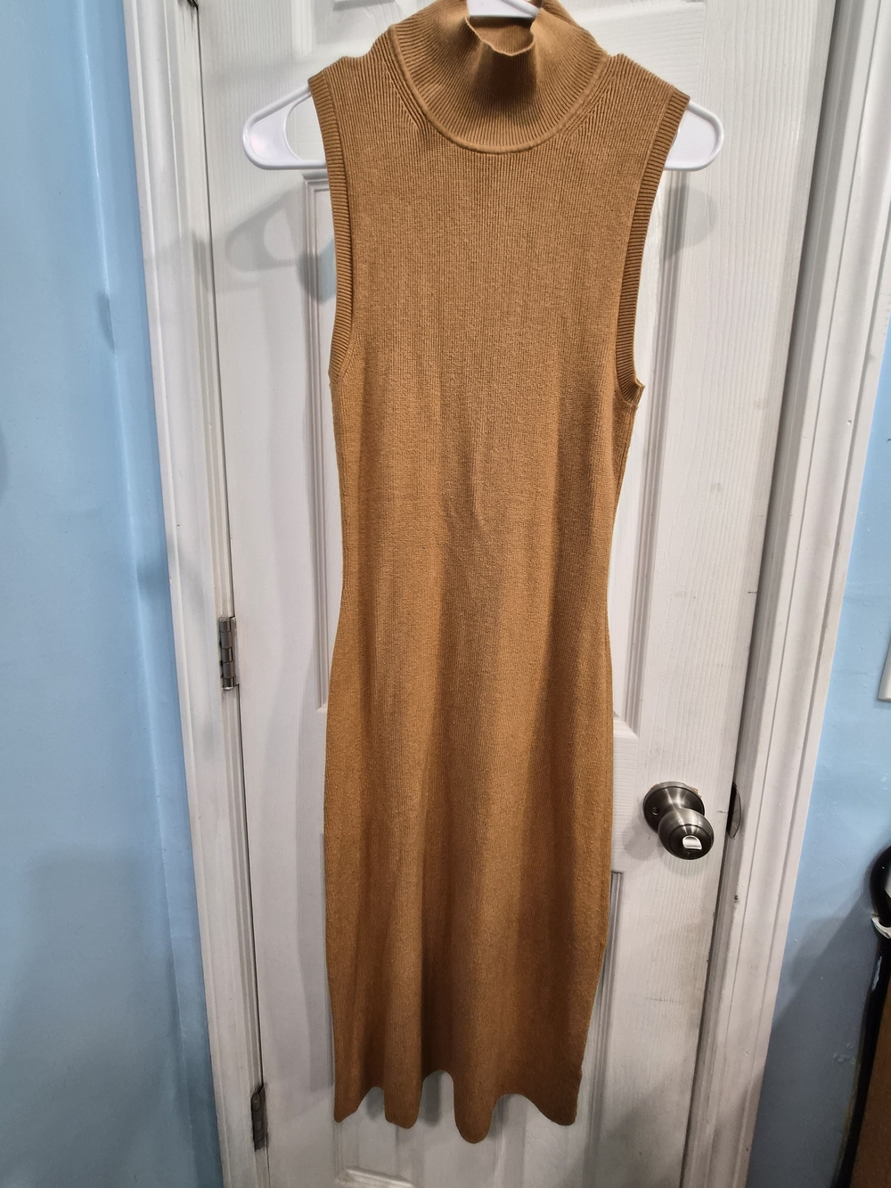 Sleeveless Turtleneck Knit Midi Dress - Caramel